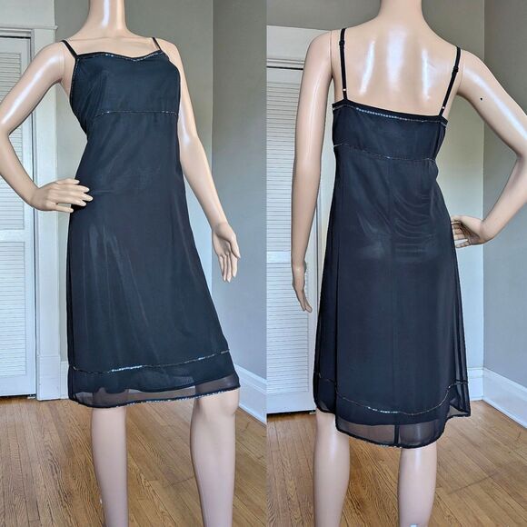 Vintage Y2K Express Black Midi Dress Beaded Evening Whimsigoth Size 9/10 - Picture 1 of 11